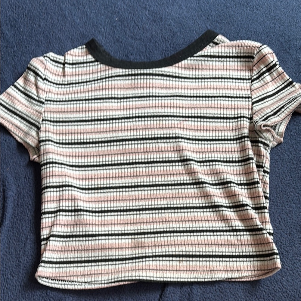 SHEIN Striped Short Sleeve Tee - Pink, Black, White